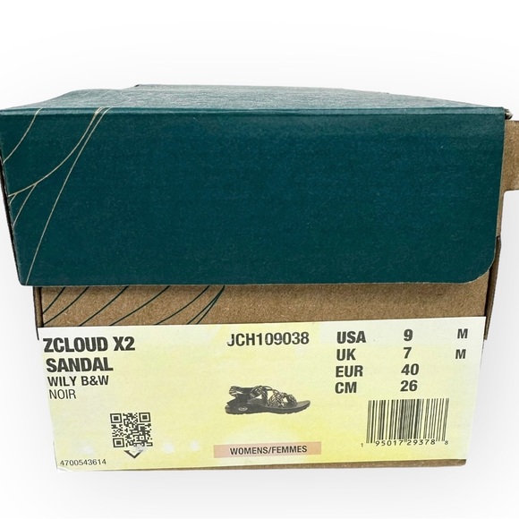 NWT Chaco ZCLOUD X2 black white sandals comfort strappy crisscross toe loop sz 9 - Picture 6 of 13